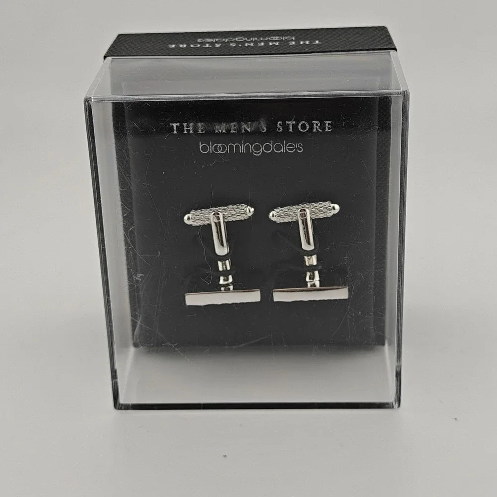 The‎ Men's Store Bloomingdale's Cufflinks Silver Tone Textured Mens New In Box
